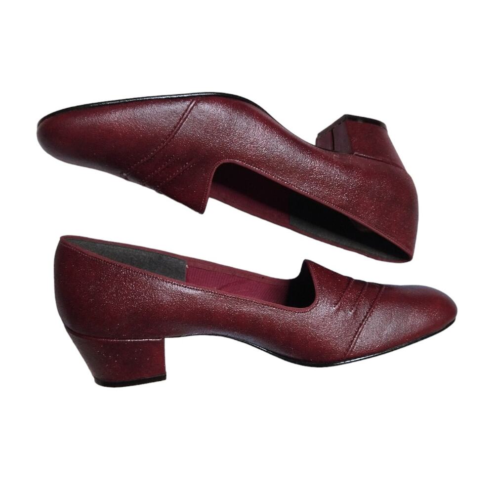 VTG 1985 English Walker Burgundy Leather Pumps 9N NOS 30s 40s Style Block Heel - Picture 4 of 7